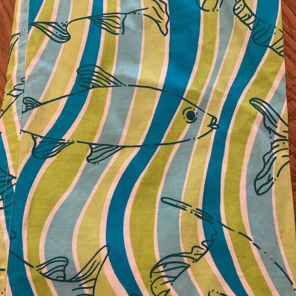 Lilly Pulitzer Vtg Fish Print Crop Pant Womens Size 10 Green Blue Funky Retro - Picture 4 of 8
